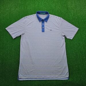 Southern Tide Club Polo Shirt Mens Large Blue White Striped Golf Performance